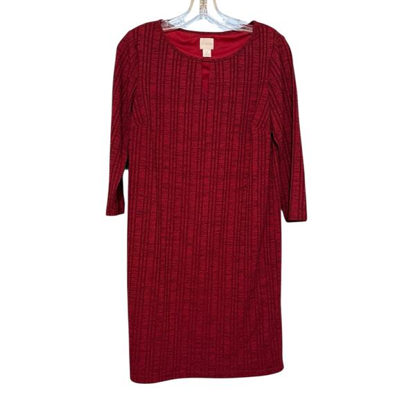 Chico's size 0 (Small / 4) Textured Knit Sheath Dress Red Long Sleeve Scoop Neck - Picture 2 of 7